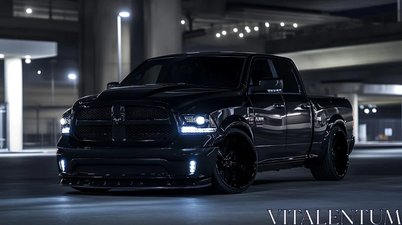 Modern Black Truck with LED Lights in Urban Setting AI Image