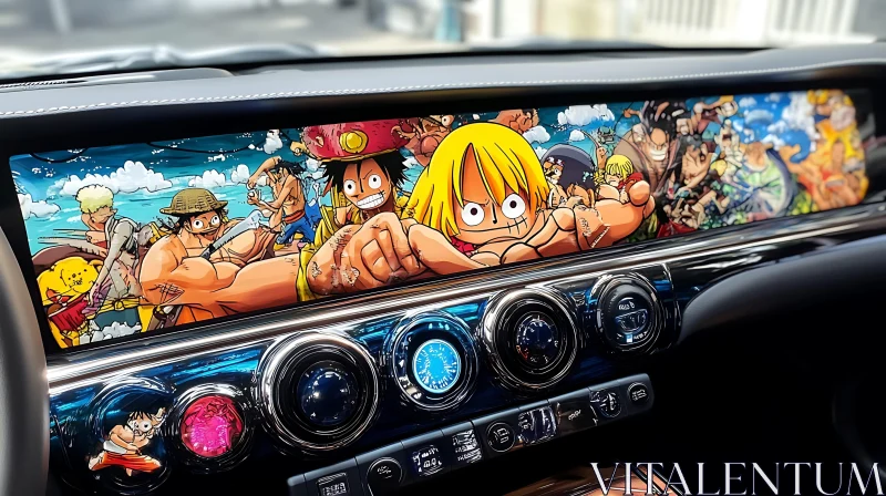 Anime Characters on Car's Dashboard Screen AI Image