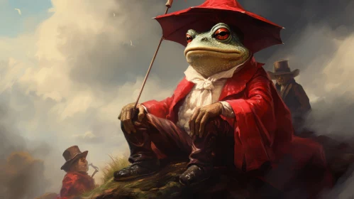 Medievalist Style Frog with Red Hat - Detailed and Charming Artwork