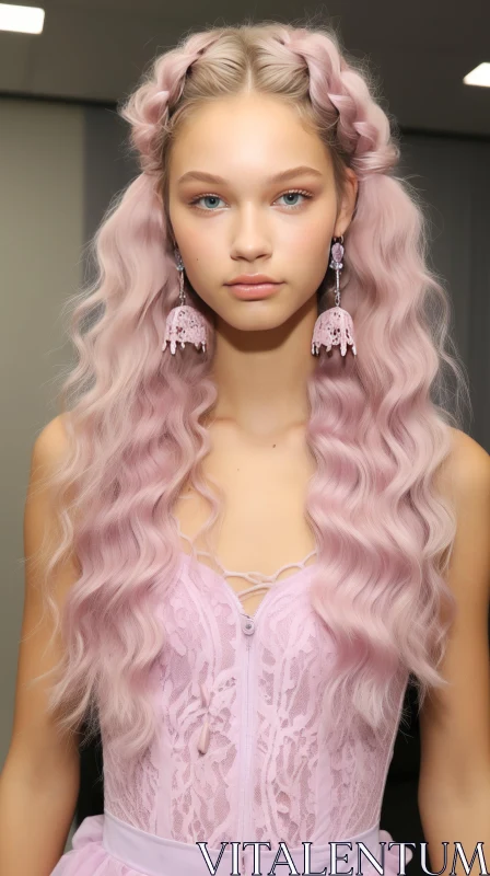 Pink Hair and Curls in Soft Mist: A Captivating Fashion Moment AI Image