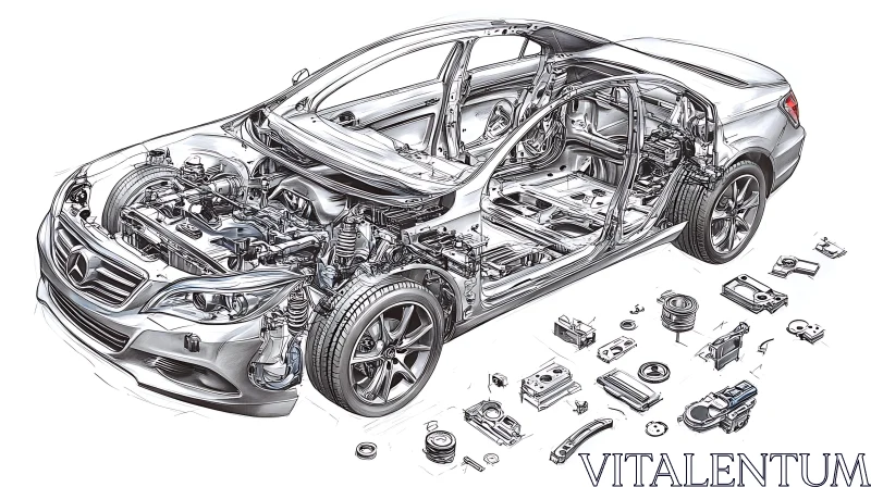 AI ART Detailed Automotive Engineering Illustration