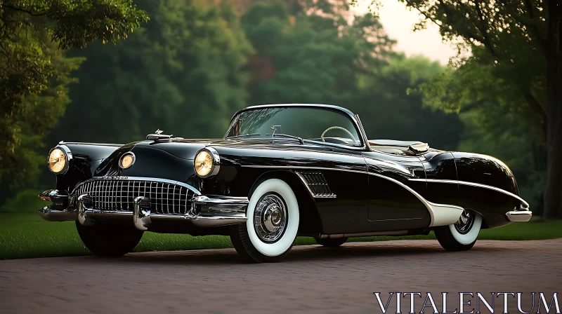 Classic Black Convertible Vintage Car with White-Walled Tires AI Image