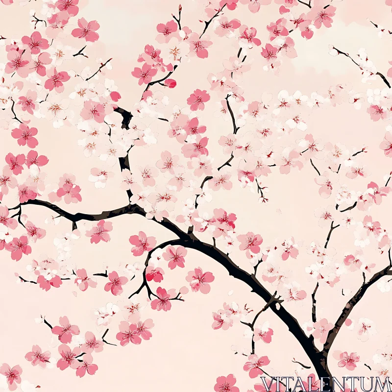 Blossoming Cherry Tree Art AI Image