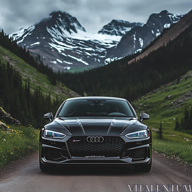 Black Luxury Car on Rocky Mountain Path AI Image