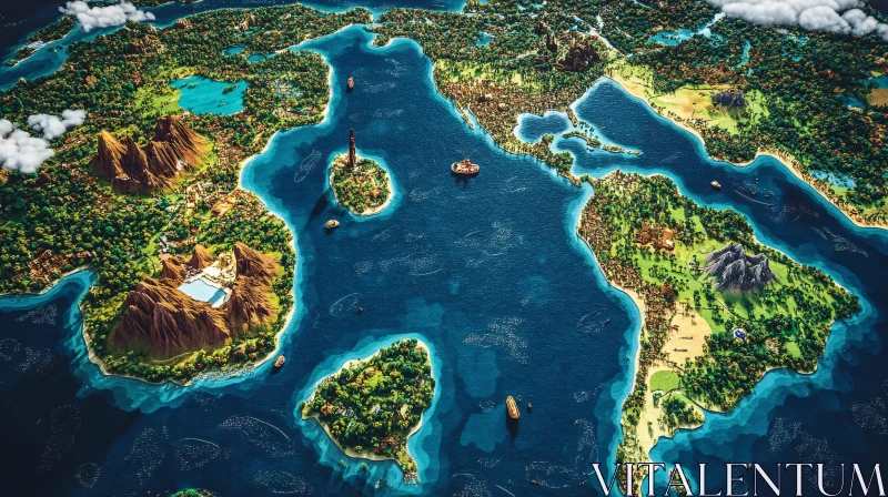 Aerial Perspective of Verdant Islands and Ocean AI Image