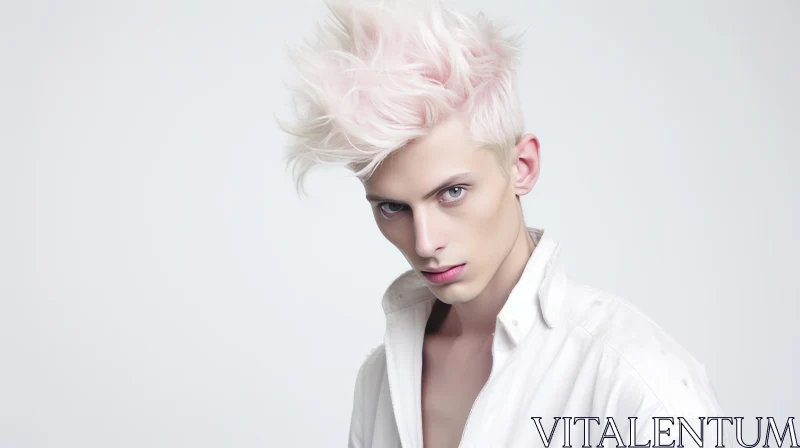 Captivating Portrait of a Young Man with Pink Mohawk Hair AI Image