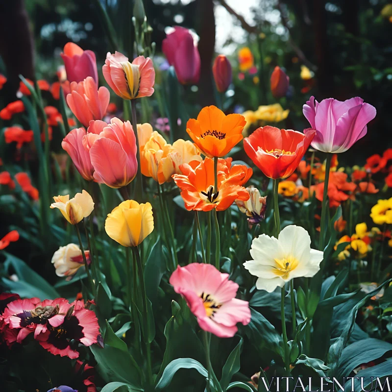 AI ART Vivid Tulip Blossoms in a Lush Garden