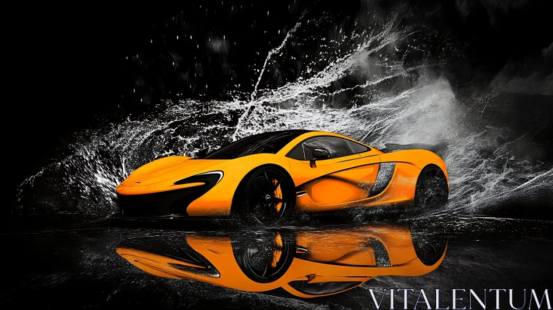 AI ART Dynamic Orange Sports Car in Water