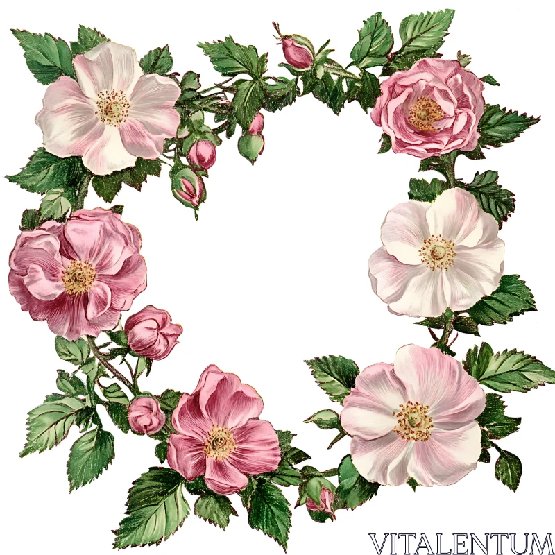 AI ART Pink and White Floral Wreath Art