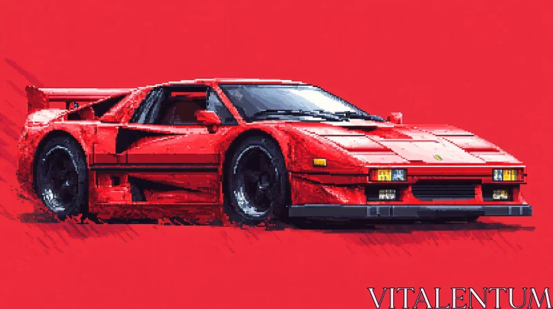 Retro Red Sports Car in Pixel Art AI Image