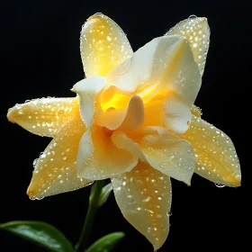 Yellow Flower with Dewdrops Close-Up