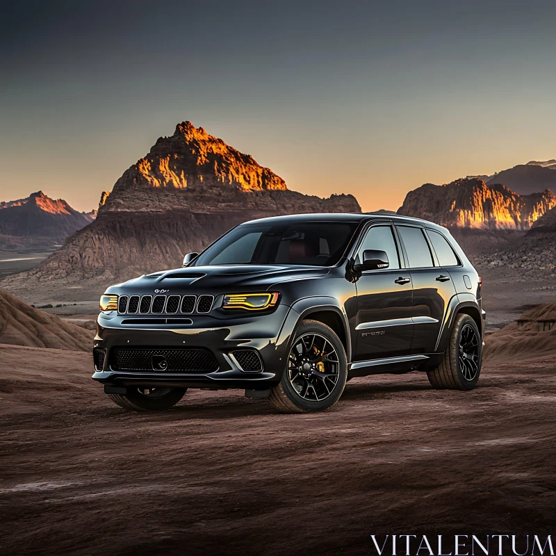 Off-Road SUV with Stunning Desert Sunset AI Image