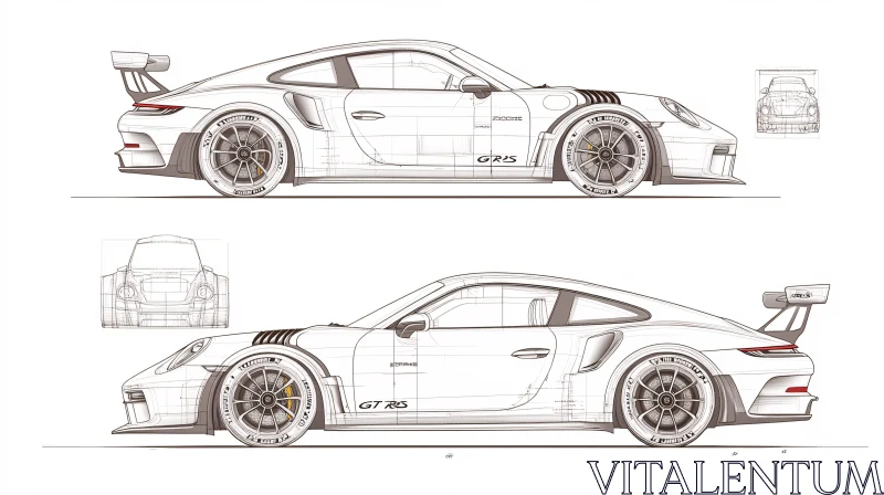 Sport Car Blueprints: Technical Drawings AI Image