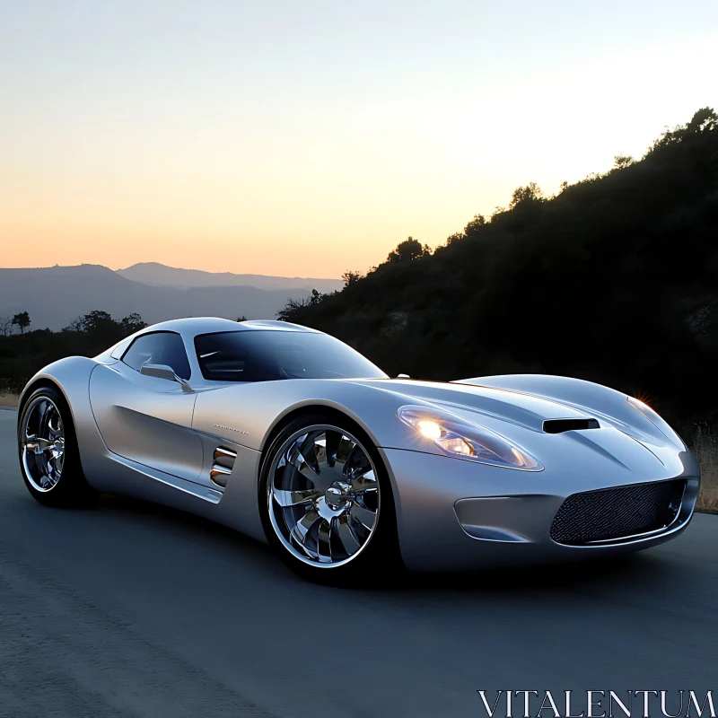 Luxury Sports Car at Sunset AI Image