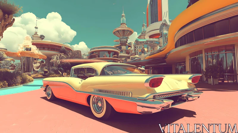 AI ART Classic Automobile in a Modern Futurist Setting