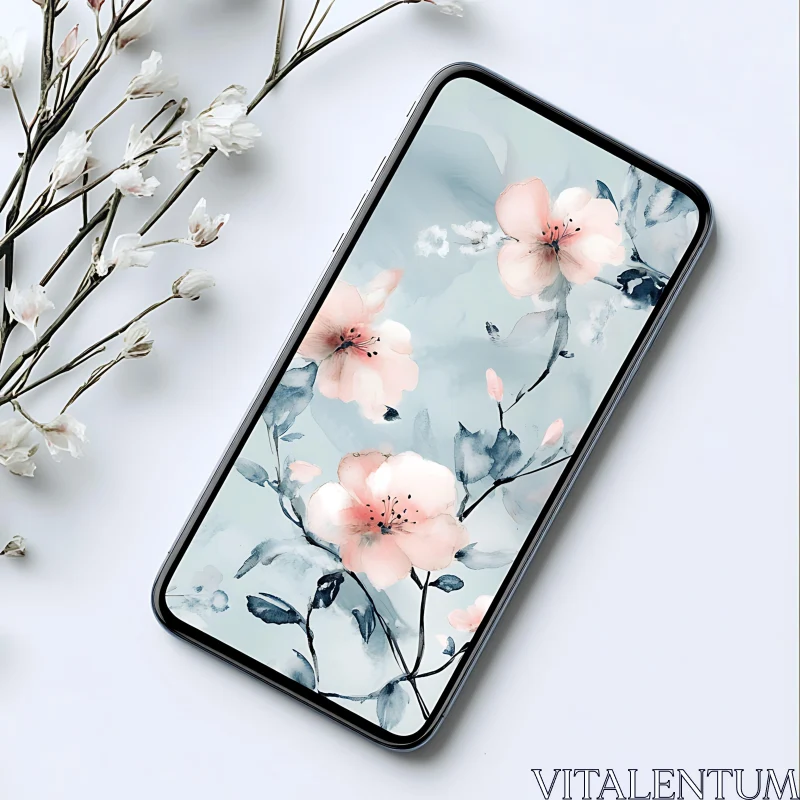 AI ART Minimalist Floral Phone Background