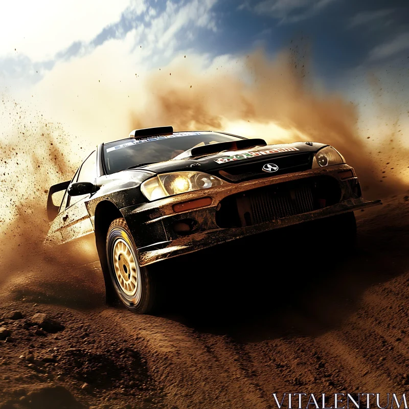 High-Speed Rally Car on Dirt Track AI Image