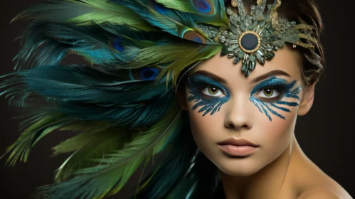 Captivating Girl with Green and Blue Facepaint and Feathers | Aztec Art