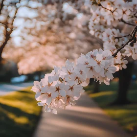 Sunlit Cherry Blossom Pathway