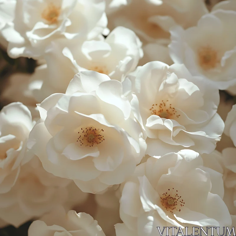 White Roses in Full Bloom - Macro Floral Shot AI Image