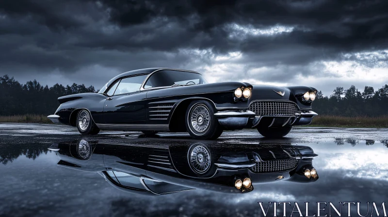 Classic Car on Wet Asphalt AI Image