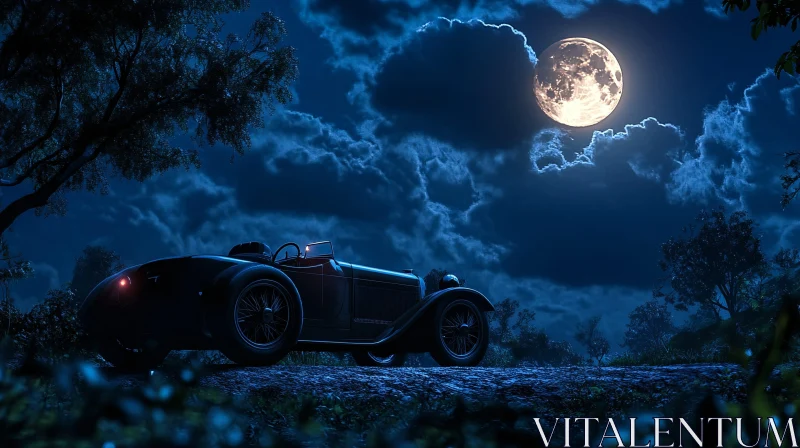 Vintage Vehicle in Moonlit Night AI Image