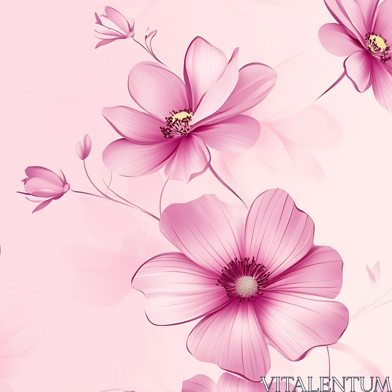 Elegant Pastel Pink Blossoms AI Image