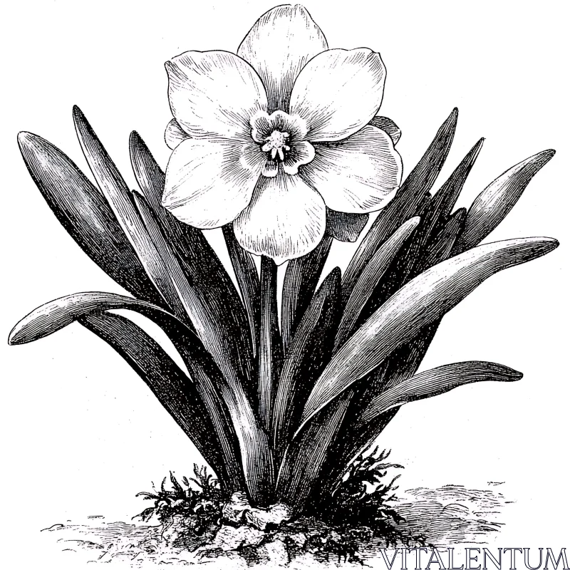 AI ART Detailed Botanical Flower Drawing in Black and White