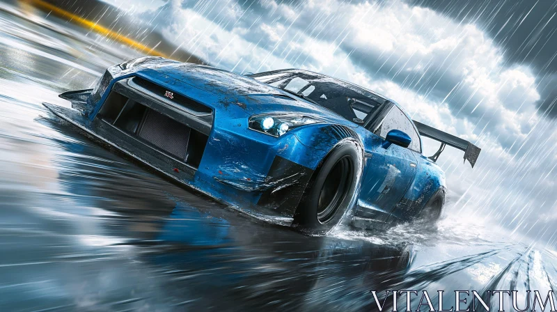 Sports Car in Rainy Race AI Image