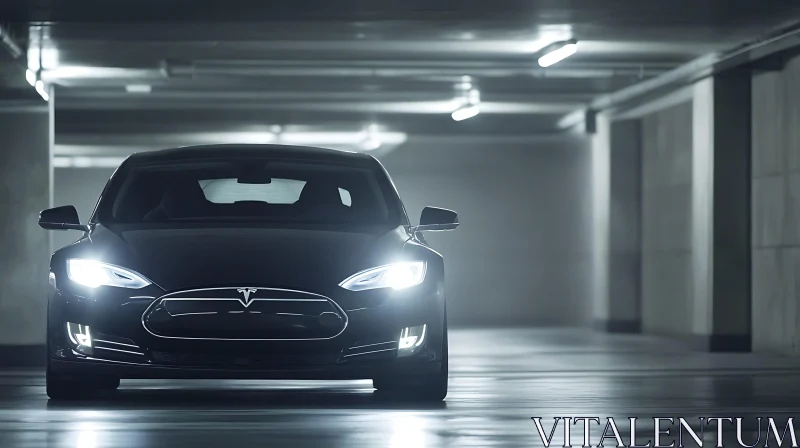 Modern Car in Dimly Lit Parking Garage AI Image