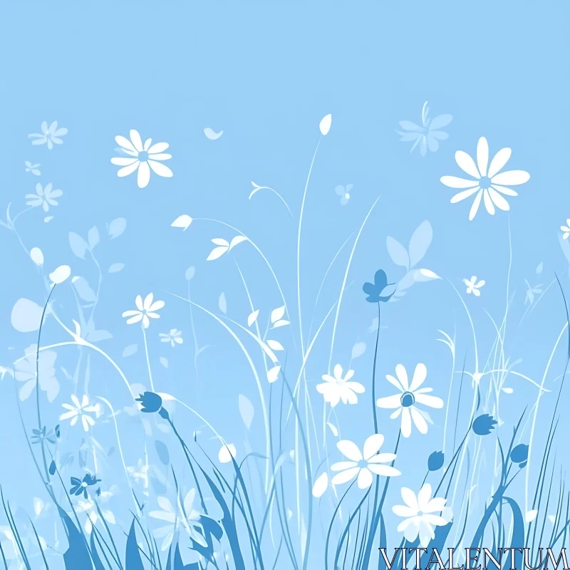 Blue Floral Silhouettes AI Image