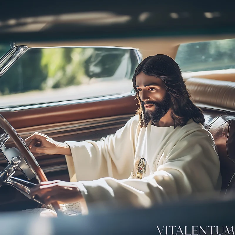 Serene Spirituality and Classic Automotive AI Image