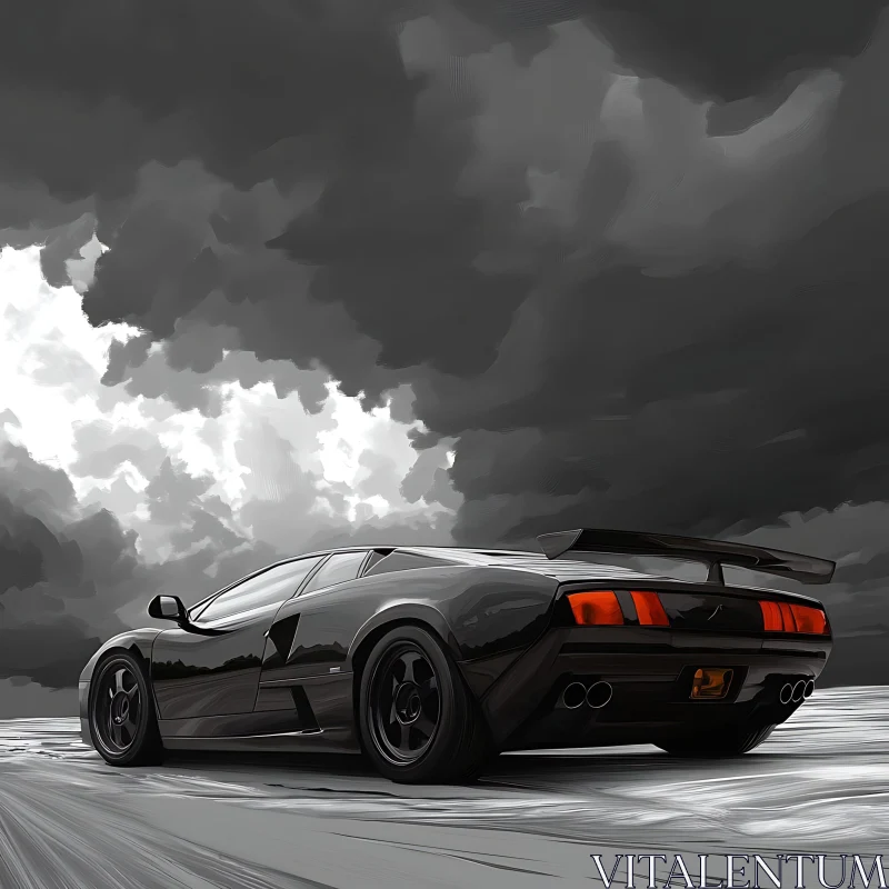 Supercar Amidst Dark Clouds AI Image