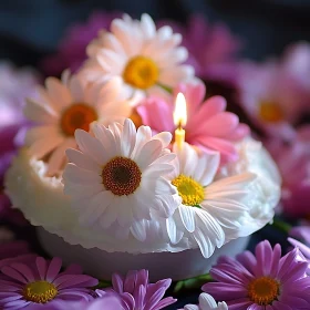 Peaceful Daisy and Candle Display