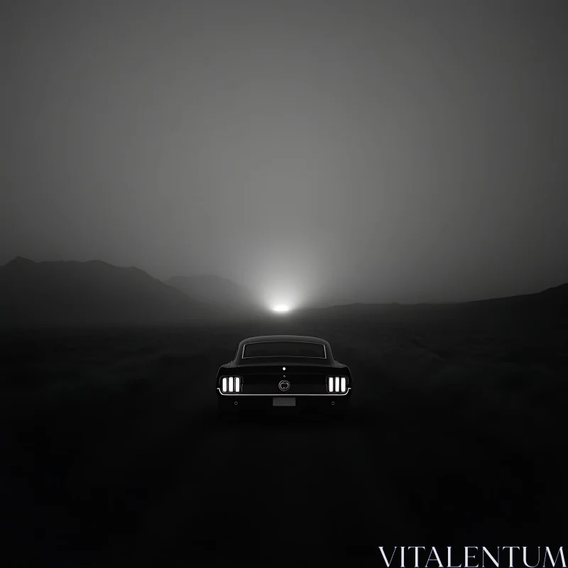 Vintage Car Journey into the Fog AI Image