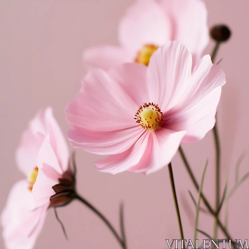 Floral Elegance: Close-Up of Pink Petals and Yellow Centers AI Image