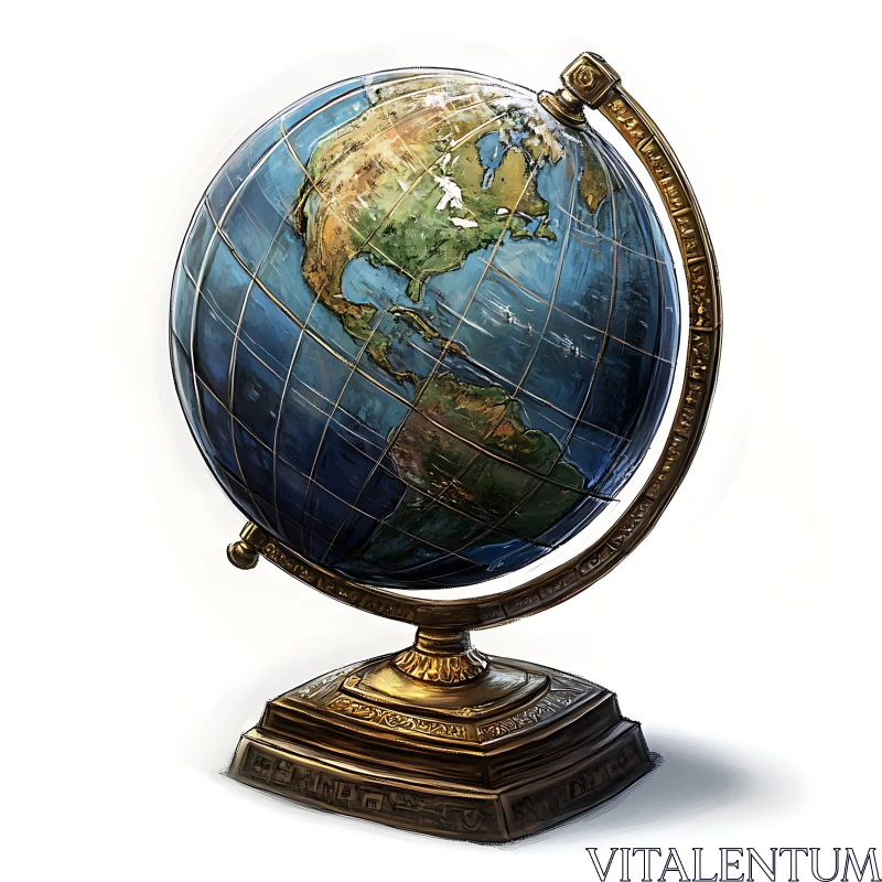 Intricate Globe Design with Detailed Continents AI Image