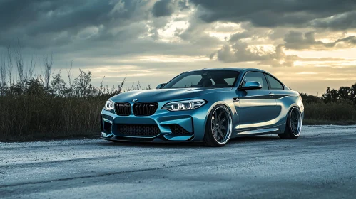 Blue Sports Car with Stunning Skyline