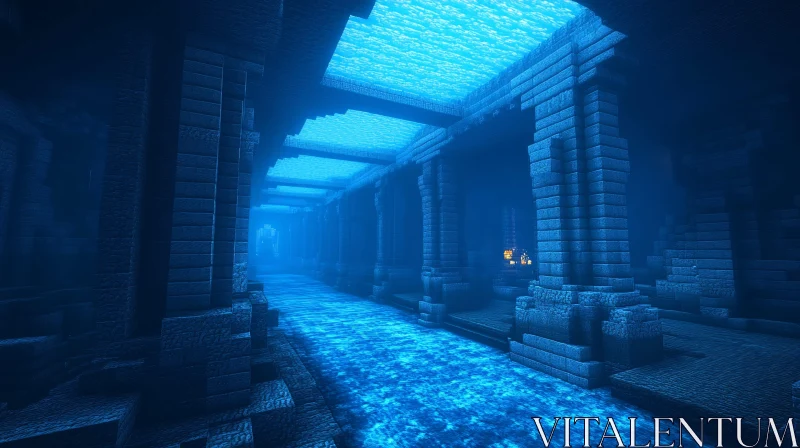 AI ART Ancient Submerged Temple with Stone Pillars