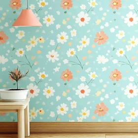 Pastel Floral Wallpaper with Decorative Elements