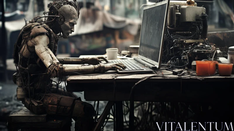 Post-Apocalyptic Robotic Scene: A Gritty Fusion of Technology and Fantasy AI Image