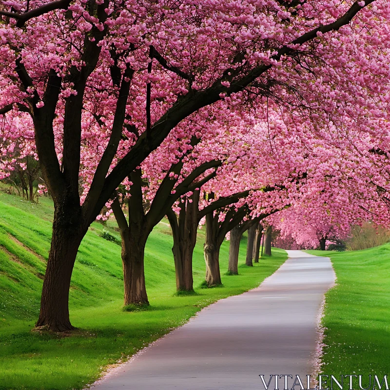 AI ART Cherry Blossom Canopy Over Path