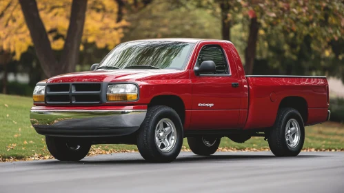 Classic Red Truck in a Fall Setting