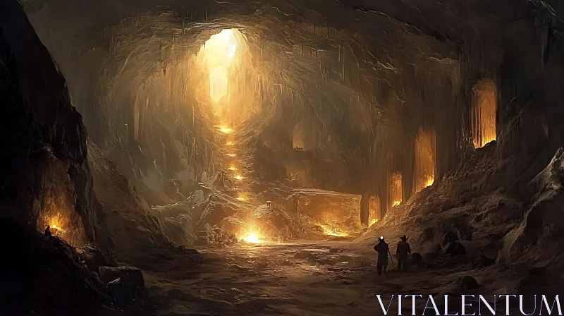 Illuminated Cave with Stairs AI Image