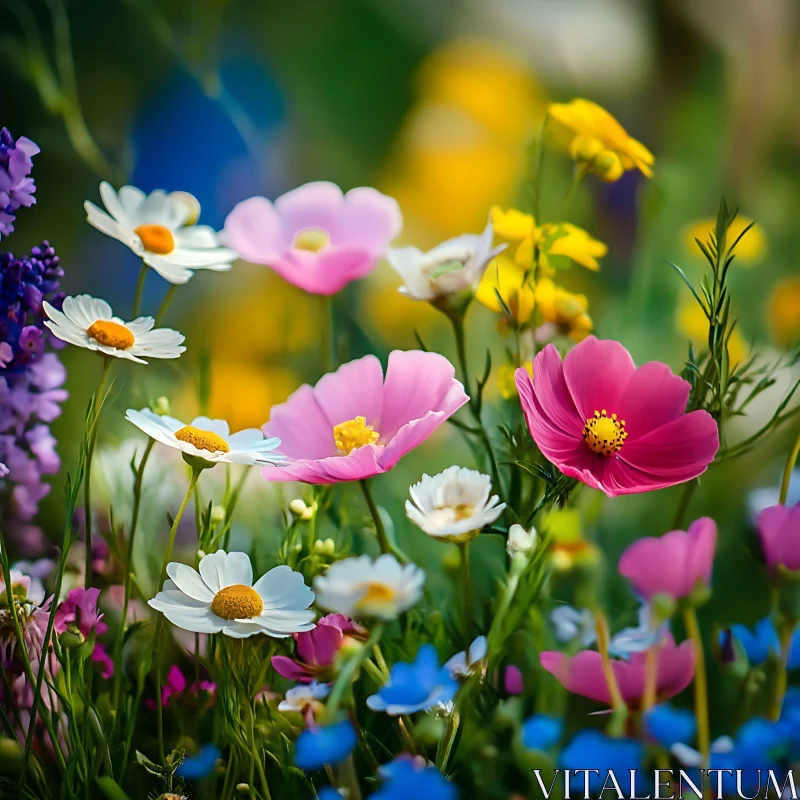 Vibrant Garden of Blossoming Flowers AI Image