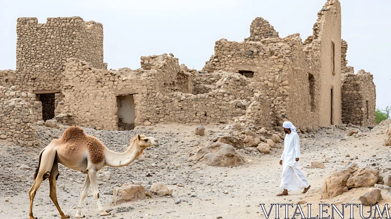 AI ART Ancient Ruins with Camel and Traditional Attire