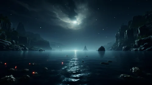 Mystic Underwater Scene with Celestial Moonlight