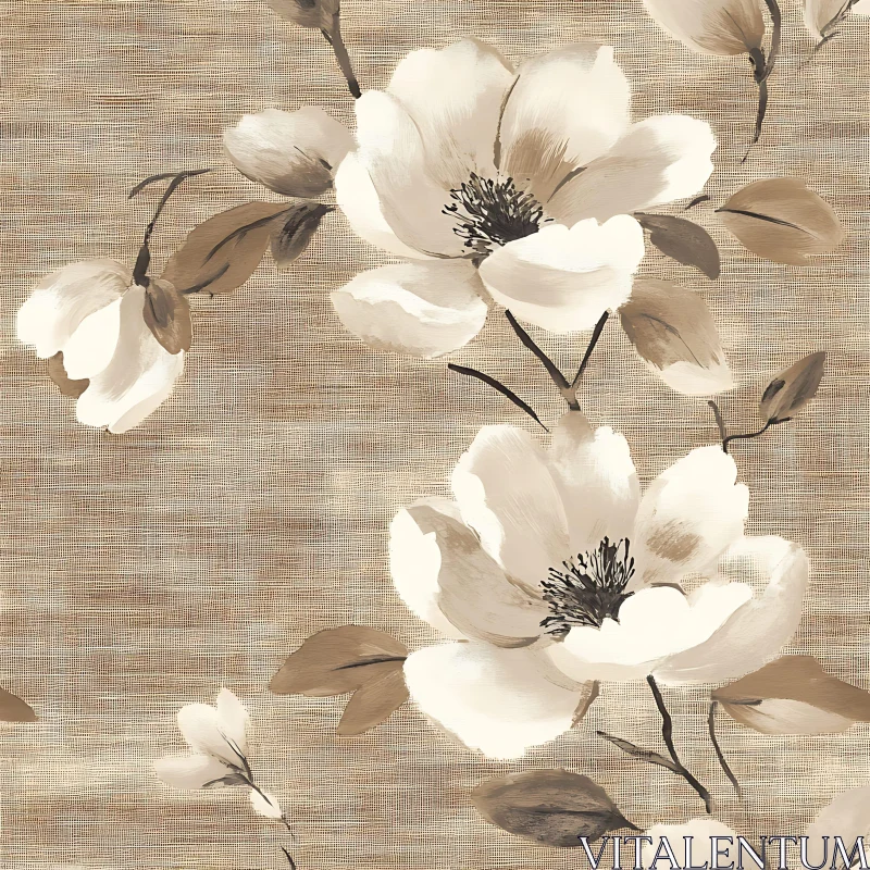 White Petals on Textured Beige Background AI Image