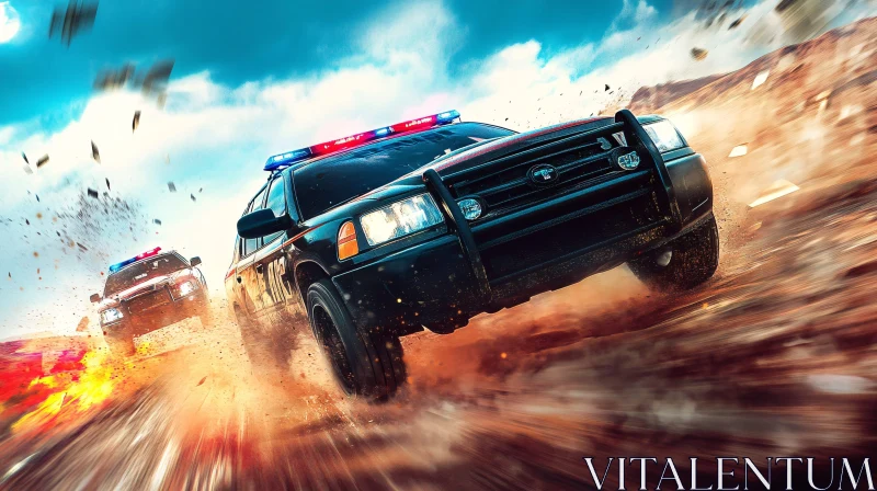 High-Speed Police Pursuit in the Desert AI Image