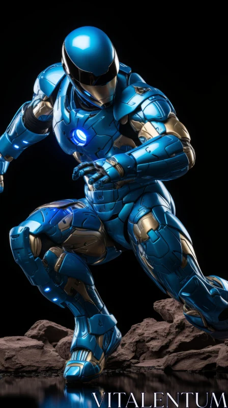 Bronze and Azure Iron Man Statue Artwork AI Image